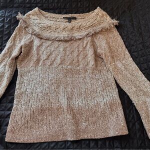 White House Black Market Off-the-Shoulder Beige Sweater